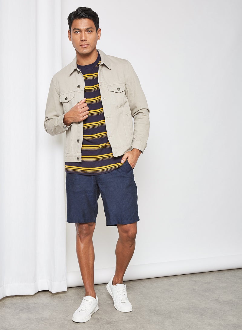 MANGO Linen Bermuda Shorts Navy - Image 3