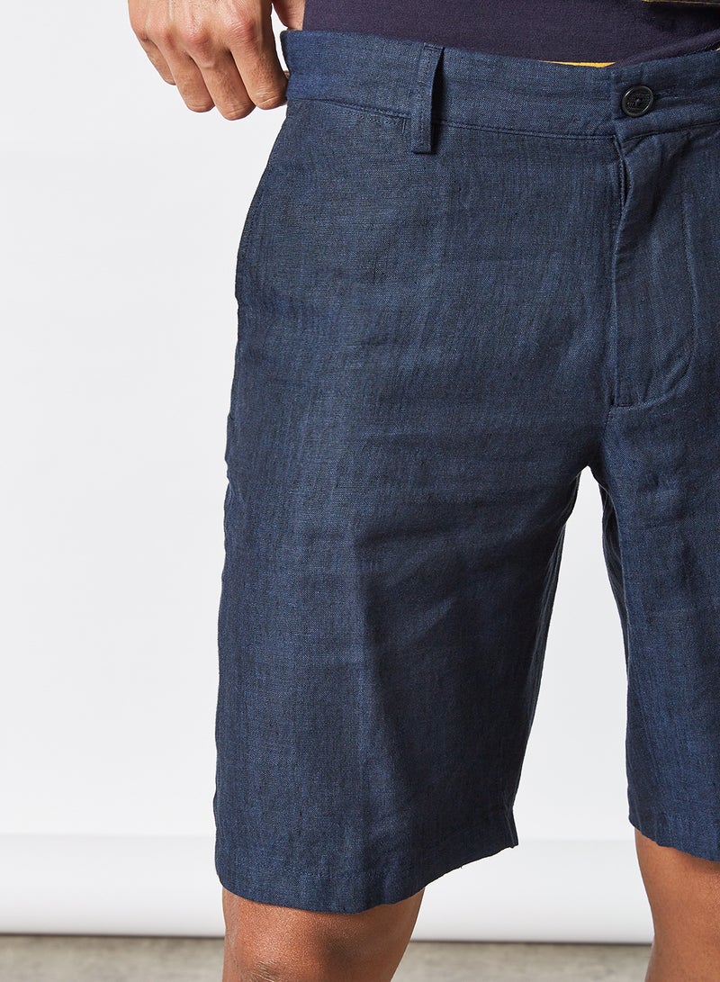 MANGO Linen Bermuda Shorts Navy - Image 4