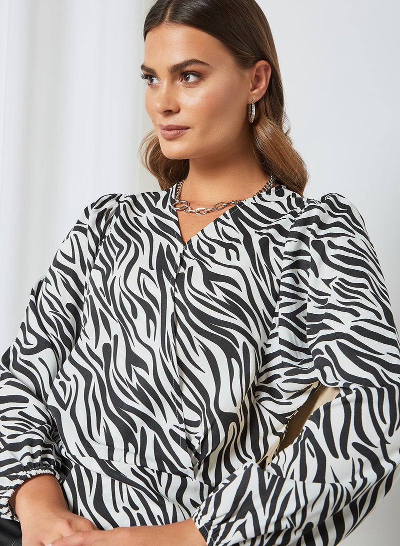 DRIP - Animal Printed Regular Fit V-Neck Long Sleeve Top Multicolour - Image 1