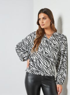 Animal Printed Regular Fit V-Neck Long Sleeve Top Multicolour