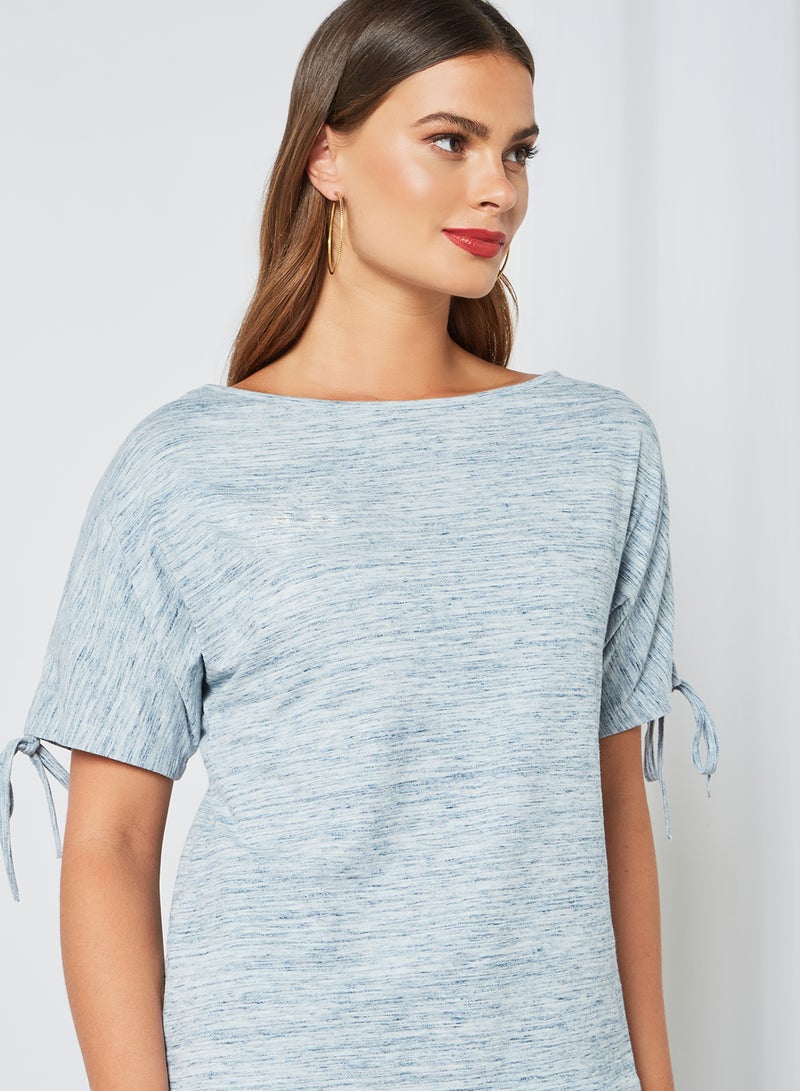 DRIP Drawstring Printed Regular Fit Boat Neck Short Sleeve Top Grey  - Image 4