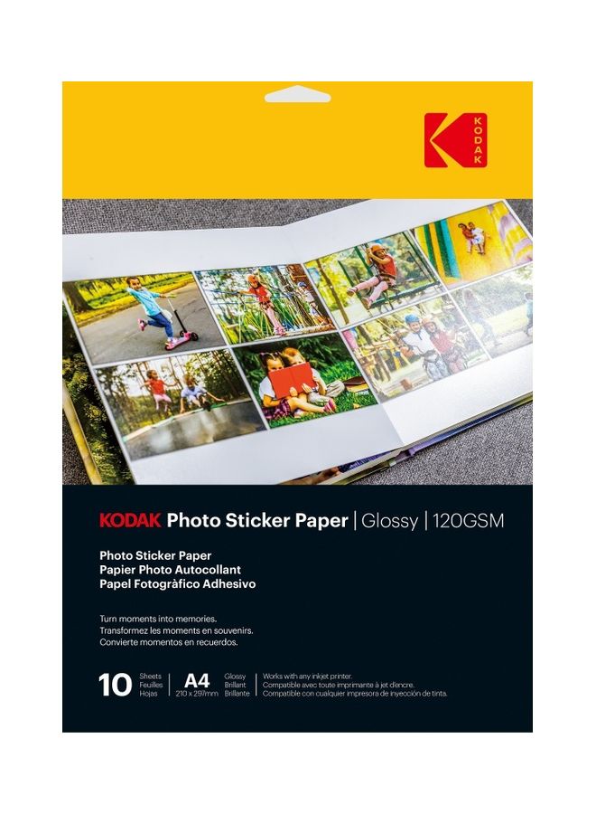 Kodak - 10 Sheets Glossy Photo Sticker Paper A4 - Image 1