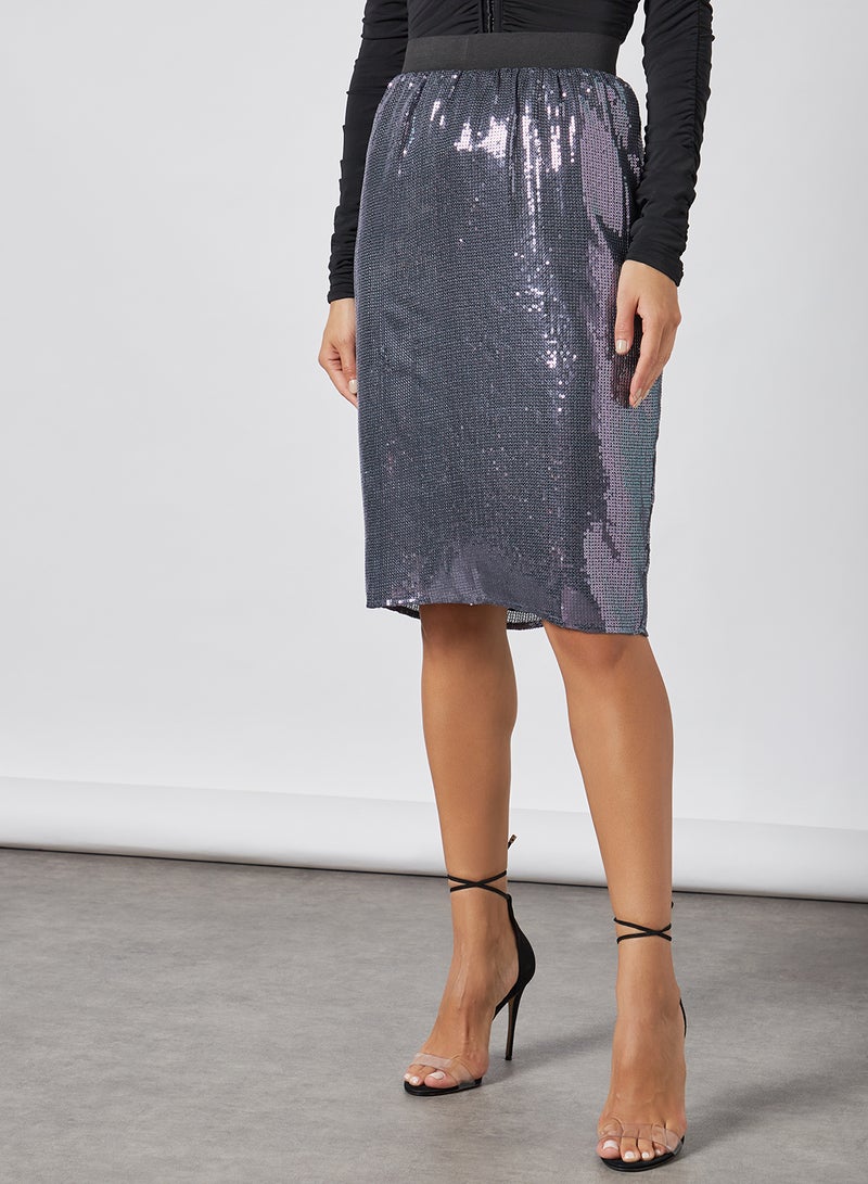 Aila - Sequin Pattern A-Line Skirt Dark Grey Solid - Image 1