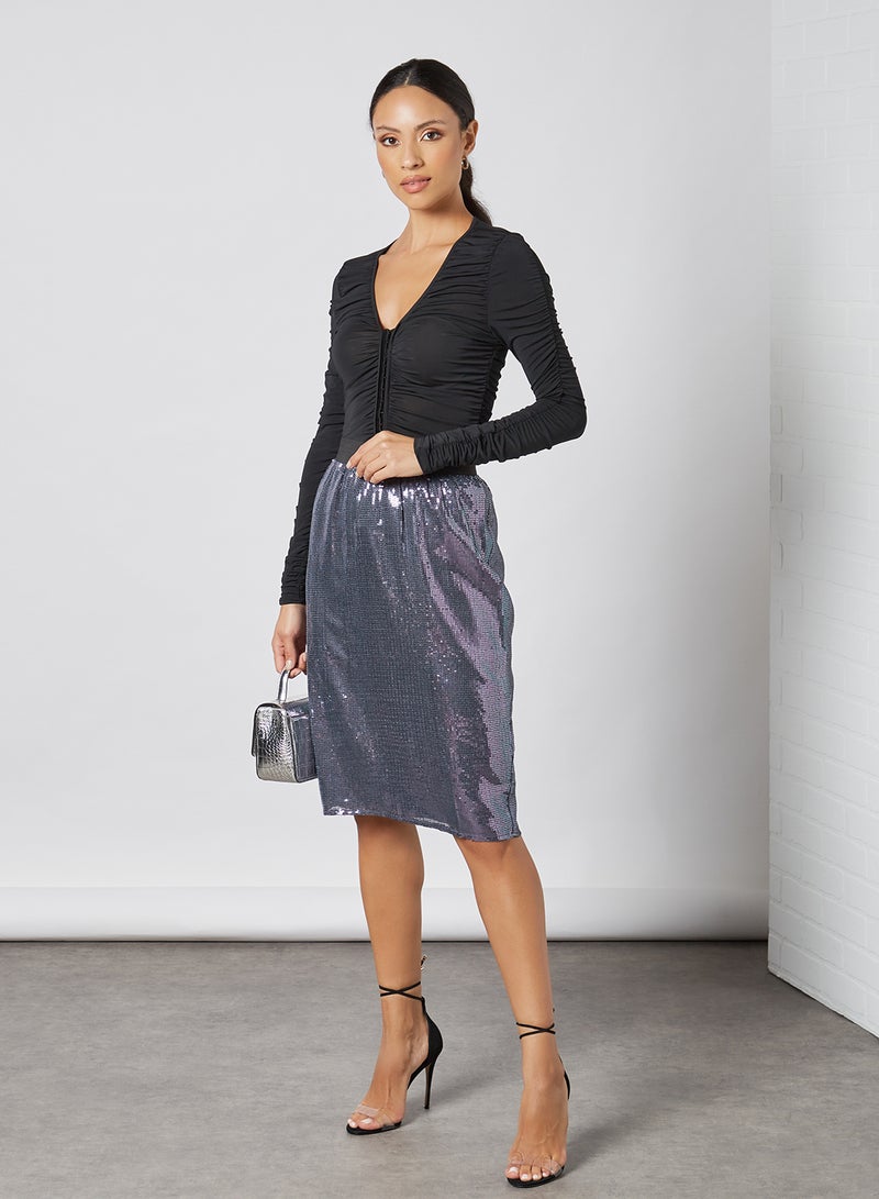 Aila - Sequin Pattern A-Line Skirt Dark Grey Solid - Image 1