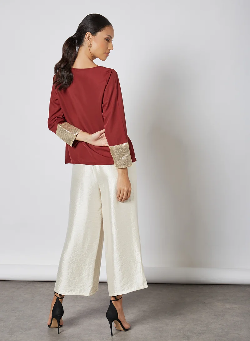 Aila Fashionable Plain Round Neck Blouse