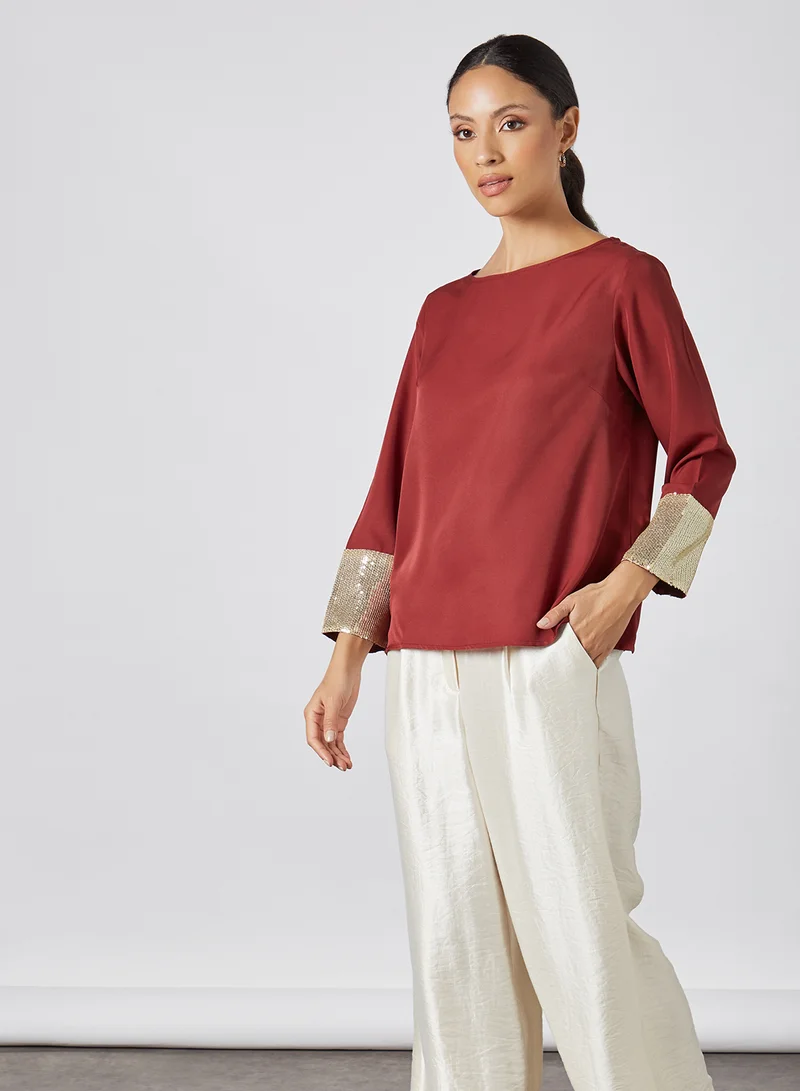 Aila Fashionable Plain Round Neck Blouse