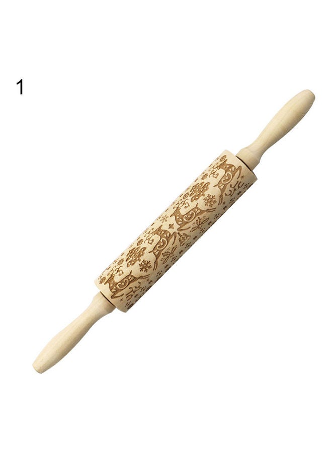 Elk Wooden Embossed Rolling Pin Beige  - Image 1