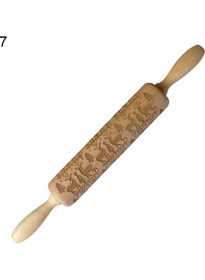 Elk Wooden Embossed Rolling Pin Beige  - Image 1