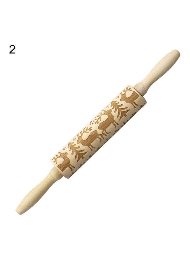 Elk Wooden Embossed Rolling Pin Beige 