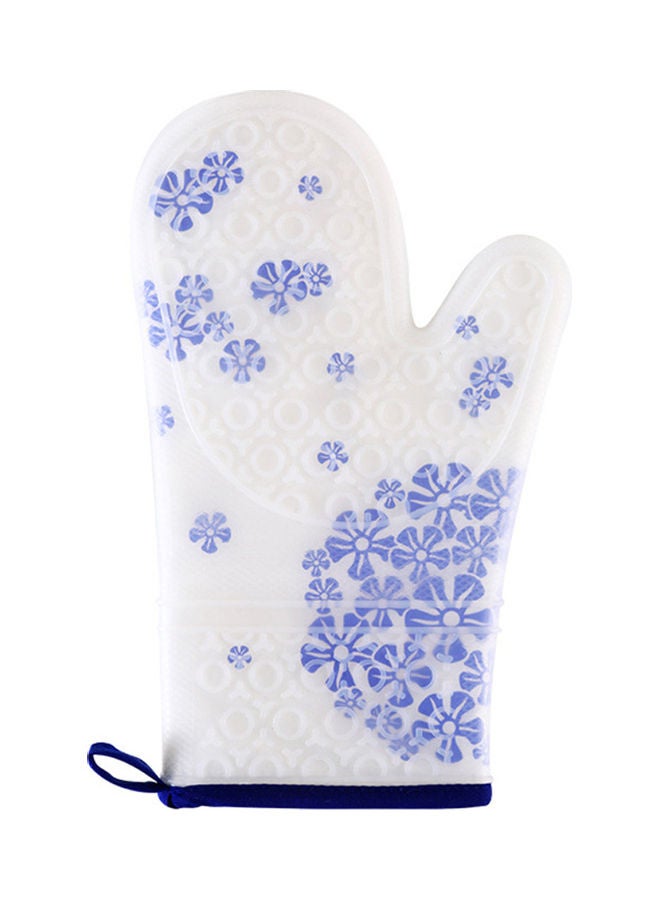 1-Piece Floral Heat Resistant Baking Glove Blue/White 