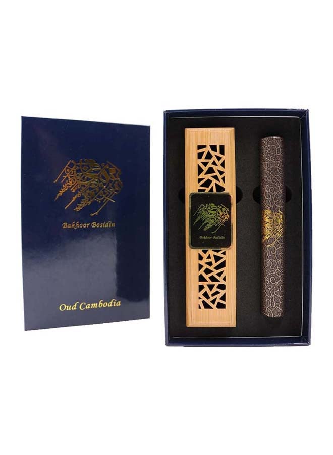 Bakhoor BoSidin 20 Piece - Cambodian Oud Incense Sticks with Wooden Burner Blue 155grams  - Image 1