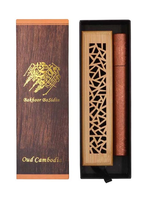 20 Piece - Cambodian Oud Incense Sticks with Wooden Bakhoor Burner Brown 92grams