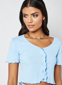 FEMME LUXE Lettuce Hem Crop Top Blue  - Image 3