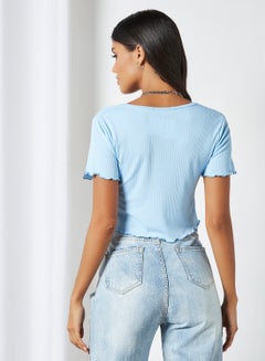 FEMME LUXE Lettuce Hem Crop Top Blue  - Image 4