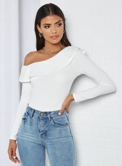 FEMME LUXE One Shoulder Bodysuit White  - Image 1