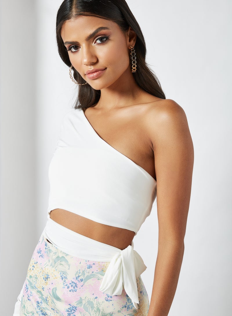 FEMME LUXE - One-Shoulder Cropped Top White - Image 1