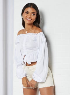 Ruched Crop Top White