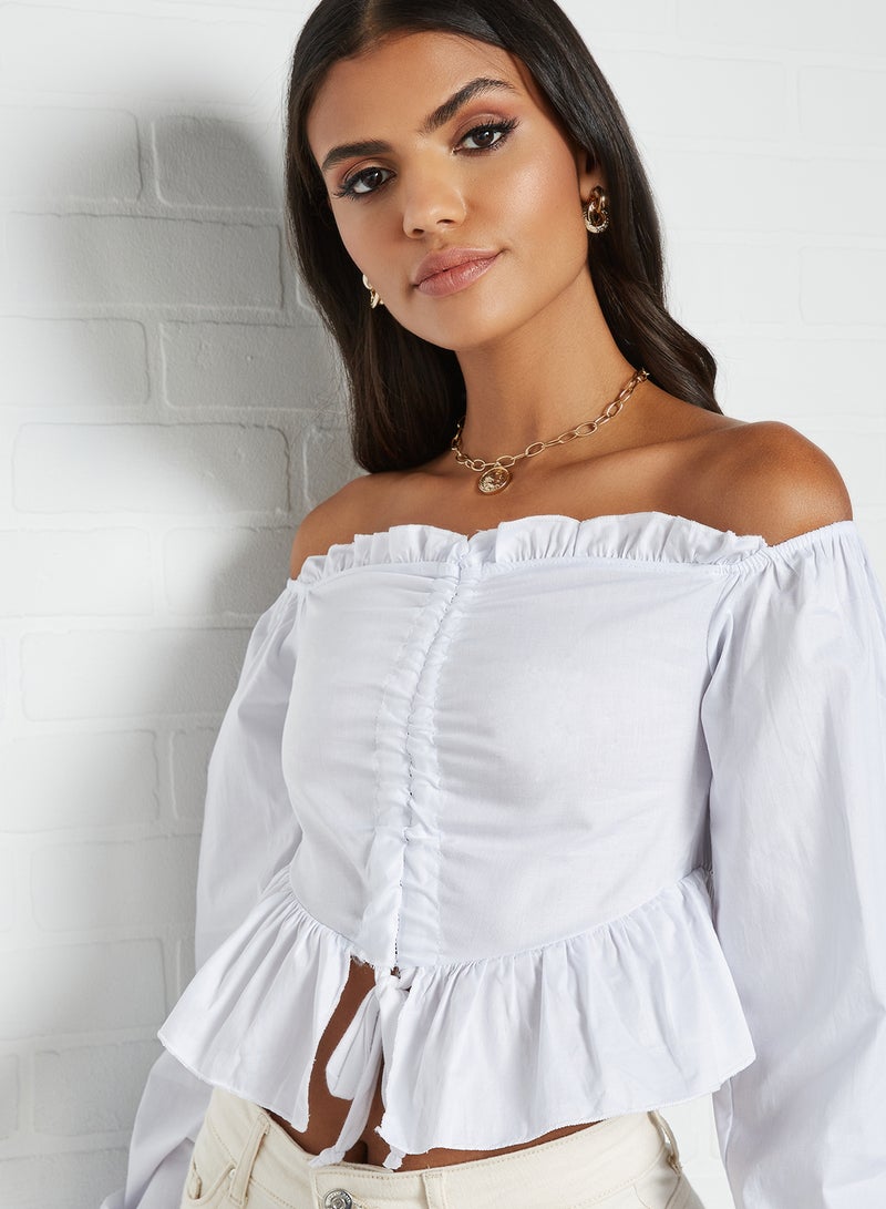 FEMME LUXE - Ruched Crop Top White - Image 1