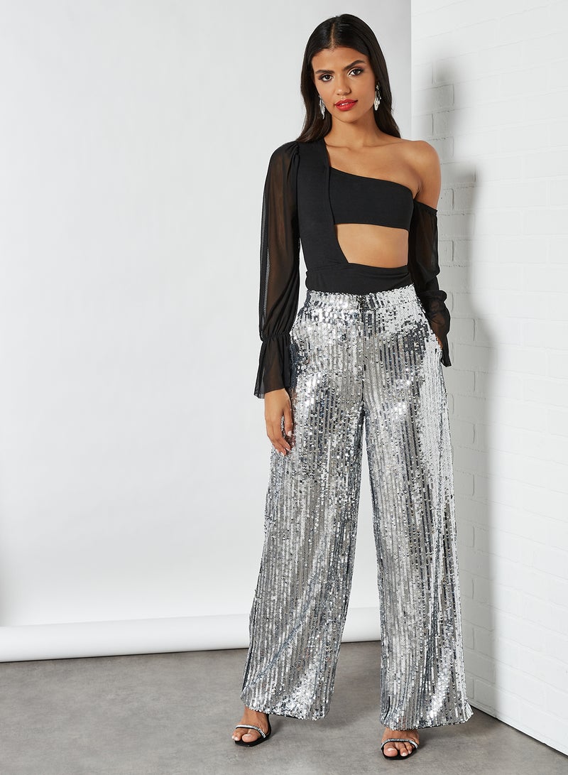 FEMME LUXE - Cut Out Sheer Sleeve Bodysuit Black - Image 1