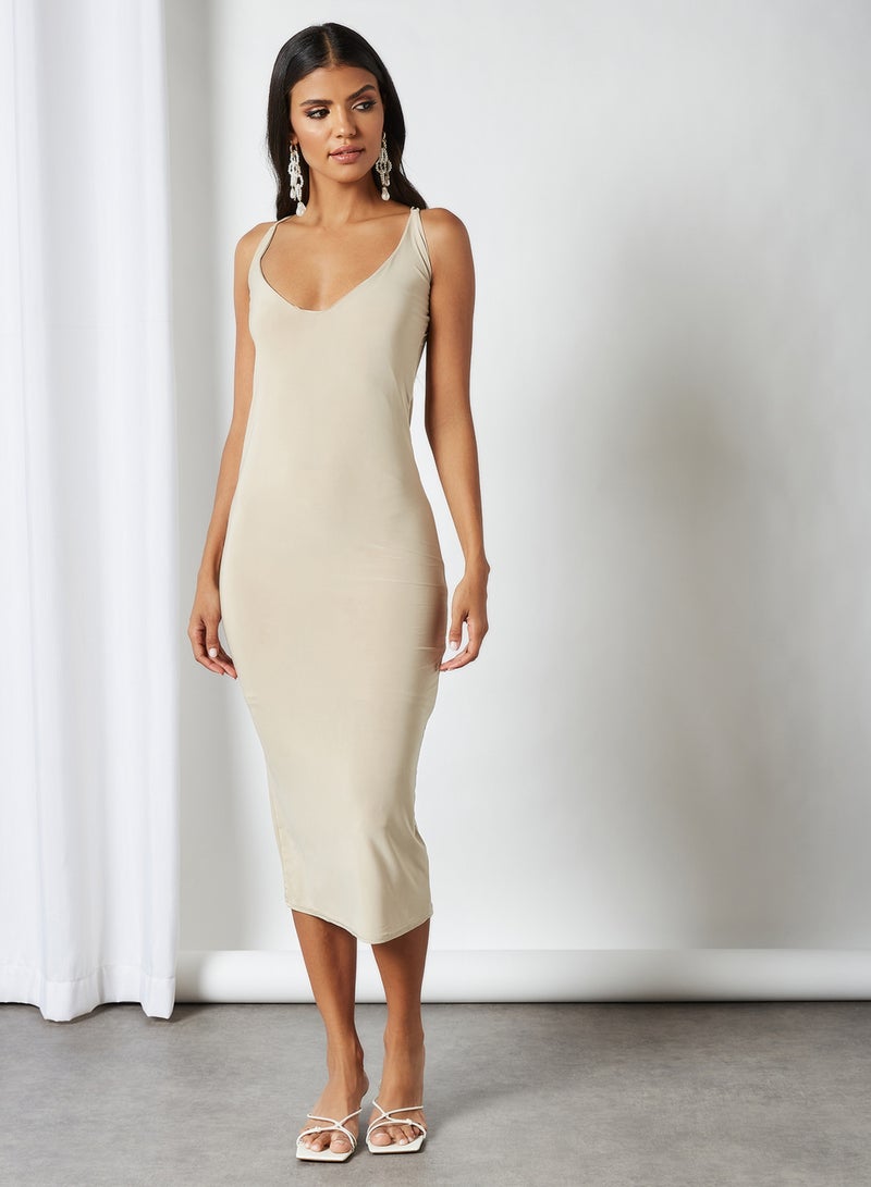 Deep V-Neck Dress Nude - v1621183959/N46044507V_1