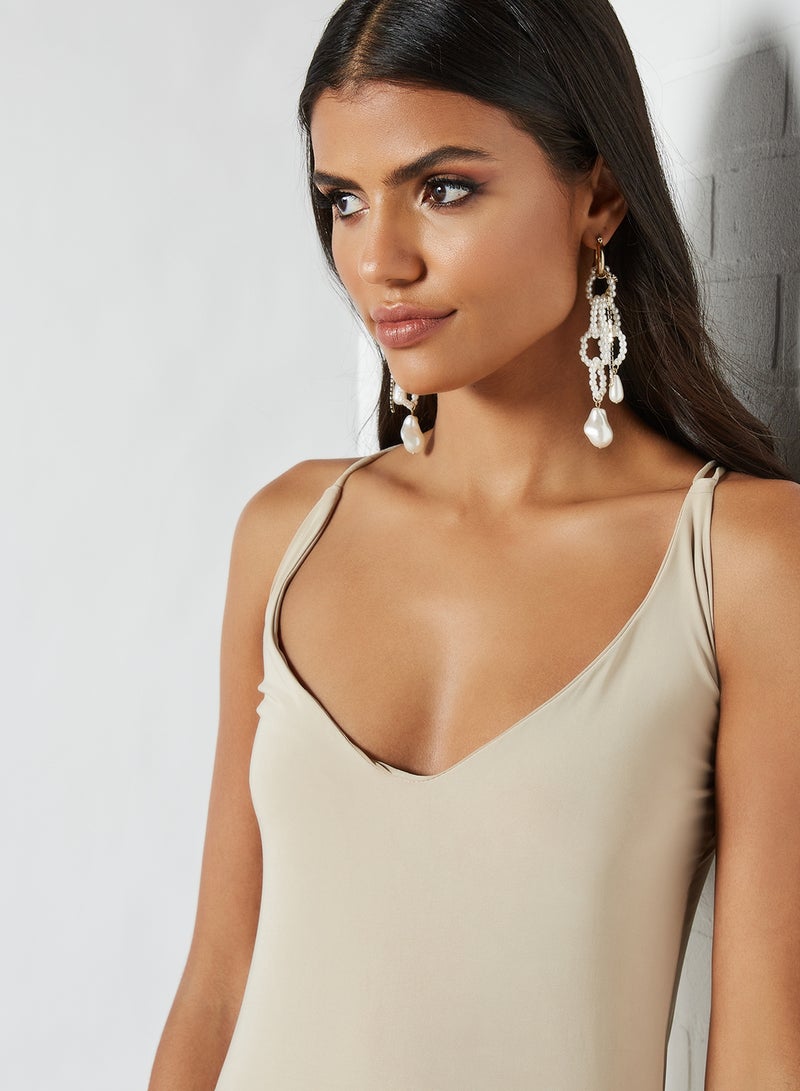 Deep V-Neck Dress Nude - v1621183959/N46044507V_2