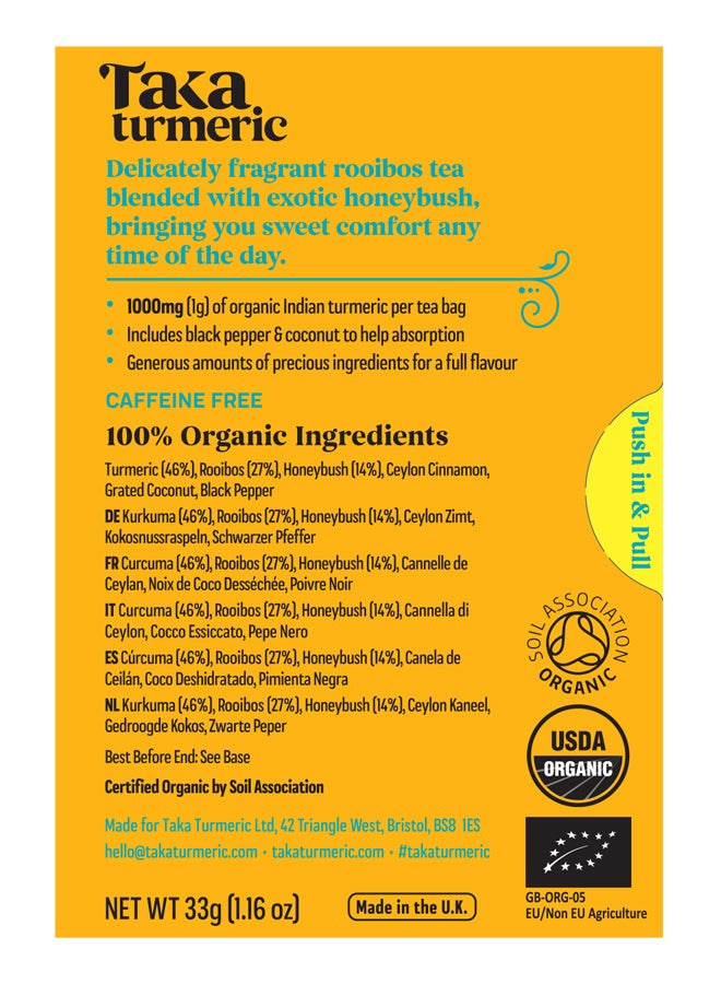 Taka turmeric - Organic Turmeric Blends Rooibos Honeybush 15 Tea Bags United Kingdom 33grams - Image 1