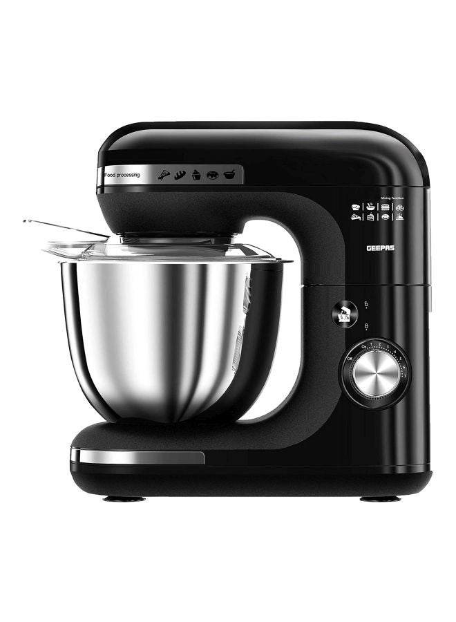 GEEPAS Powerful 3-in-1 Stand Mixer with 5L Stainless Steel Bowl, 7 Adjustable Speeds, and Whisk, Dough Hook & Beater GSM43013 Black/Silver  - Image 1