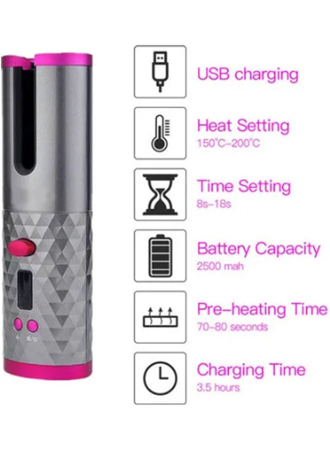 أداة تجعيد الشعر القابلة للشحن رمادي/وردي 18سم - Image 3