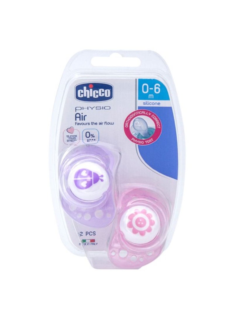 Chicco Physio Air Light Pacifier, 0 - 6 Months, Pack Of 2 - Pink/Purple - Image 2