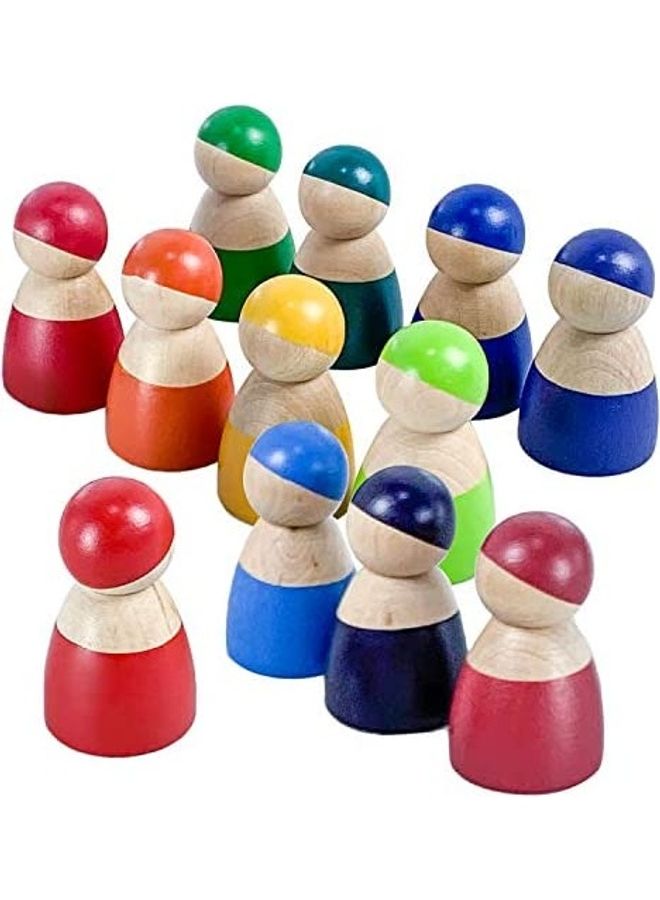 12-Piece Rainbow Wooden Peg Doll Set For Kids  - Image 1