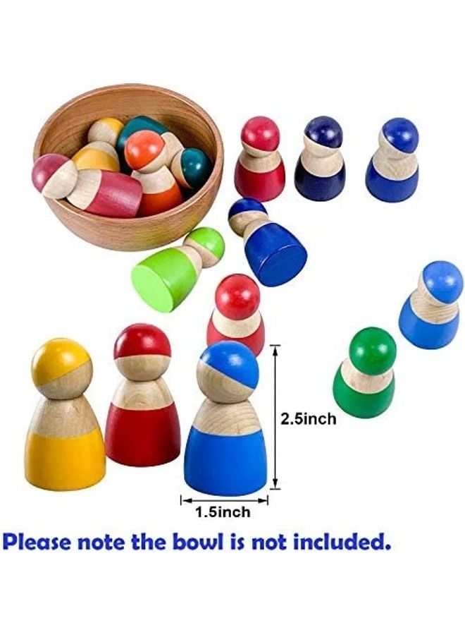 12-Piece Rainbow Wooden Peg Doll Set For Kids  - Image 2