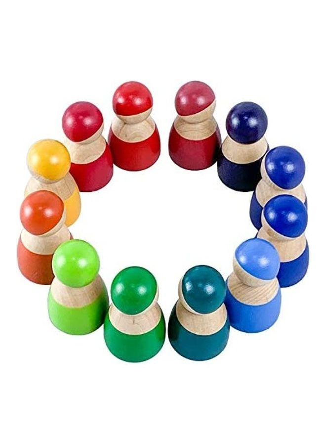 12-Piece Rainbow Wooden Peg Doll Set For Kids  - Image 3