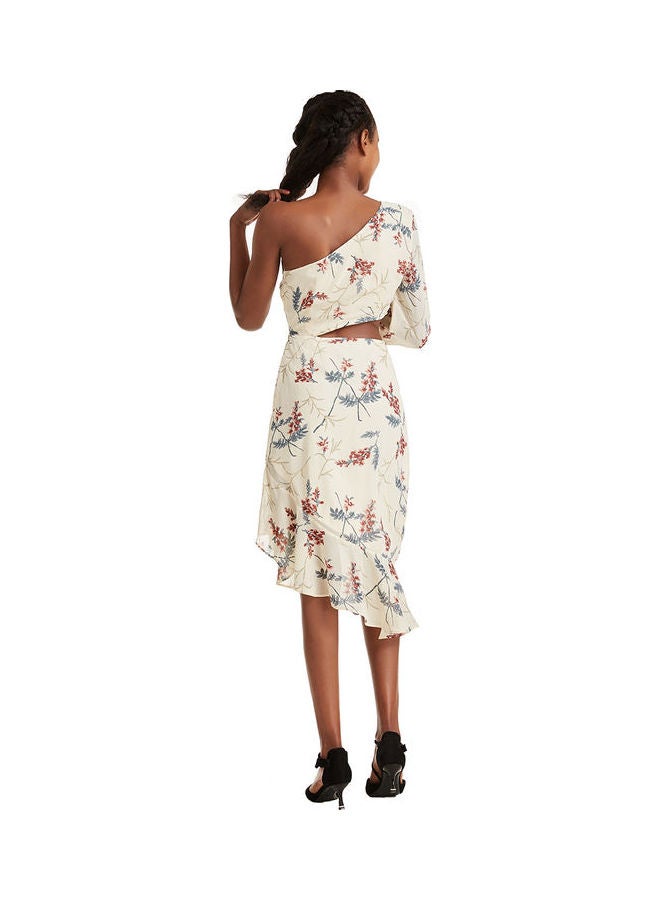 One Shoulder Stylish Dress Beige/Grey/Red - Image 3