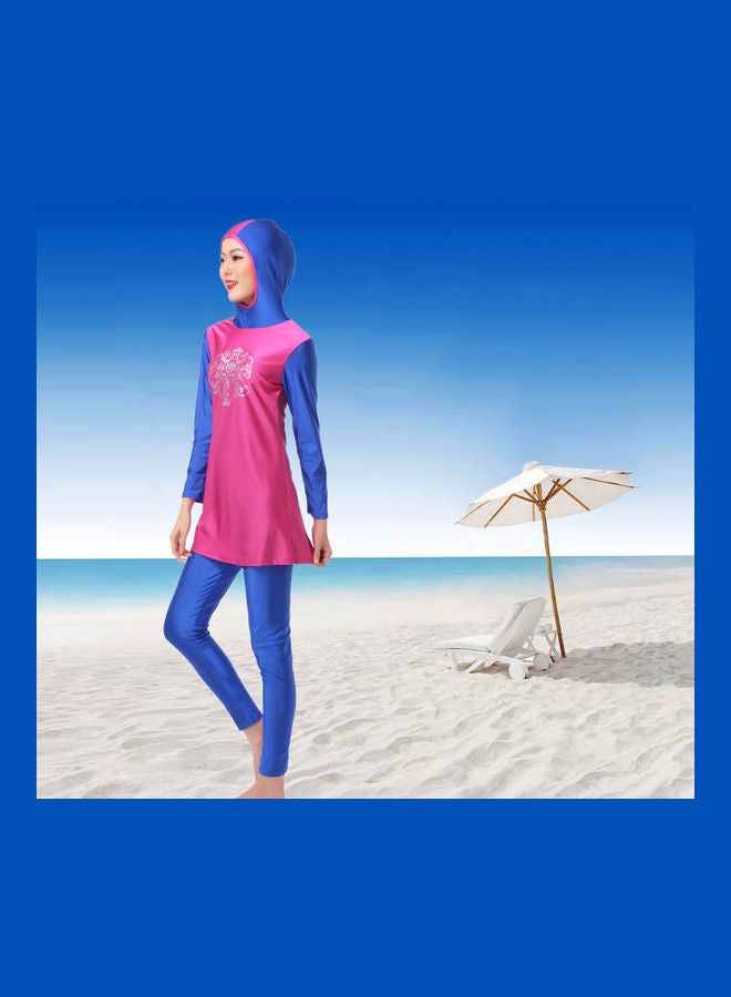 طقم بوركيني كاجوال للحماية من الشمس أزرق وردي - Image 4
