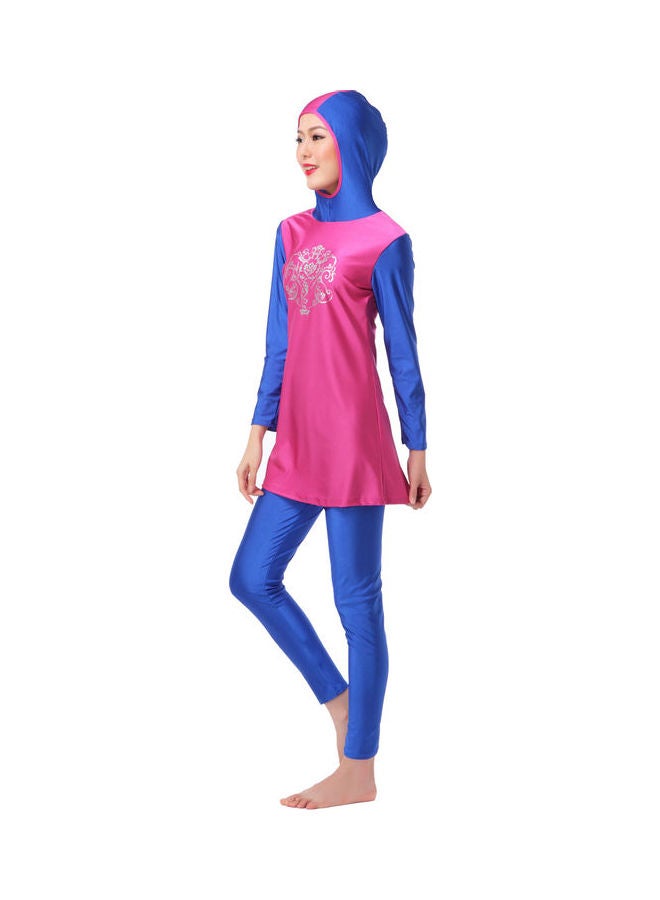 طقم بوركيني كاجوال للحماية من الشمس أزرق وردي - Image 3