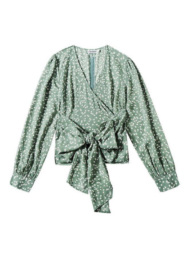 Dot Print Ribbon Top Green/White - Image 1