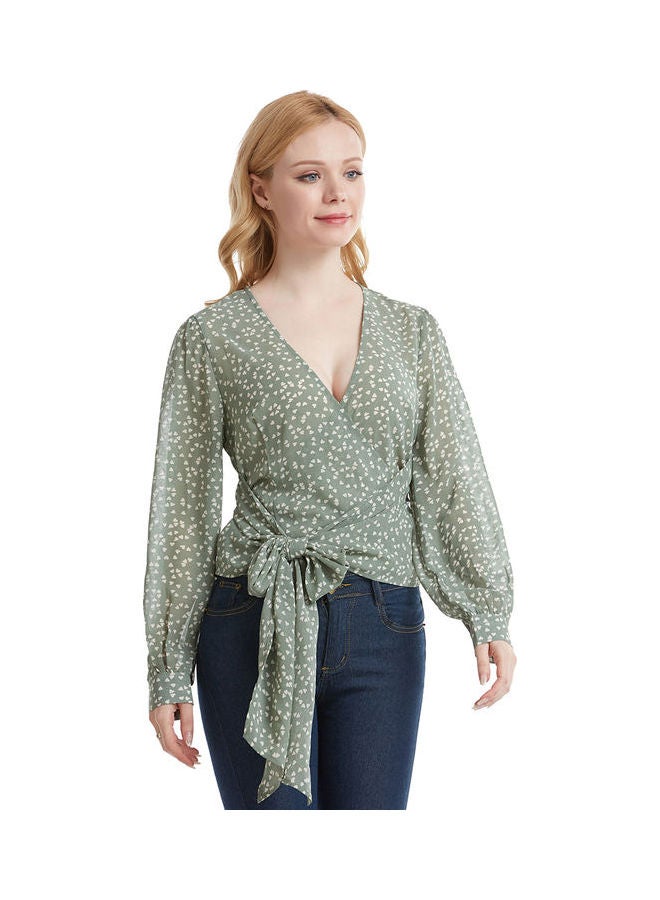 Dot Print Ribbon Top Green/White - Image 2