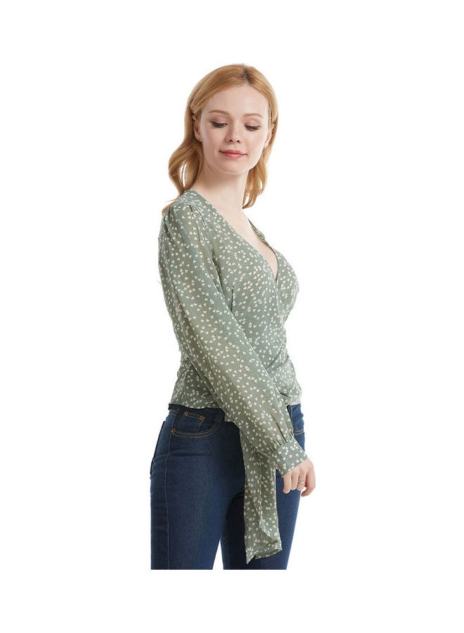 Dot Print Ribbon Top Green/White - Image 4