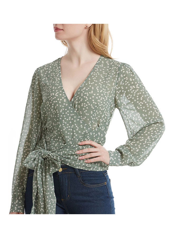 Dot Print Ribbon Top Green/White - Image 5