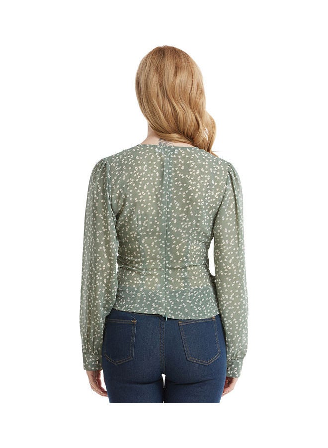 Dot Print Ribbon Top Green/White - Image 3