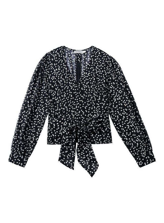 Dot Print Ribbon Top Black/White - Image 1