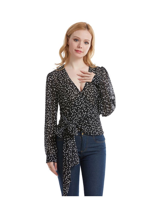 Dot Print Ribbon Top Black/White - Image 2