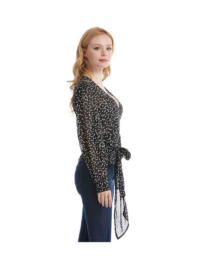 Dot Print Ribbon Top Black/White - Image 4
