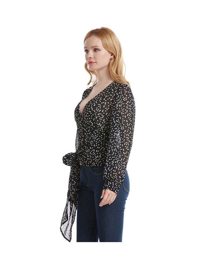 Dot Print Ribbon Top Black/White - Image 5