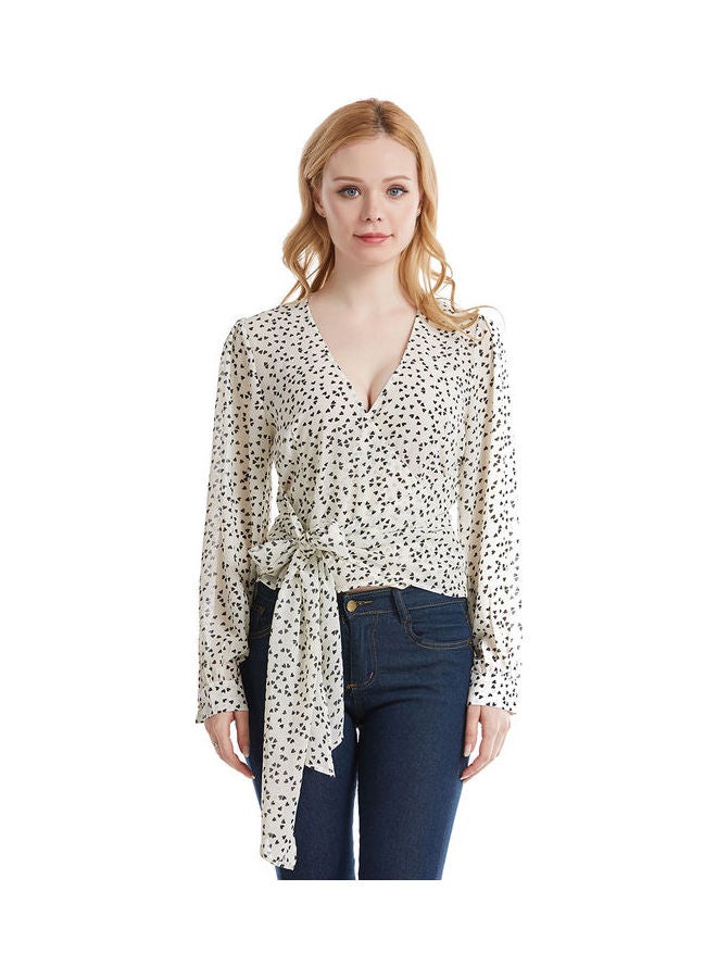 Dot Print Ribbon Top White/Black - Image 2