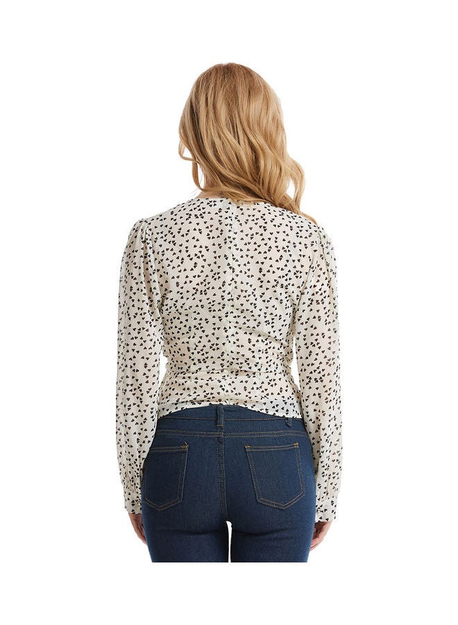 Dot Print Ribbon Top White/Black - Image 3