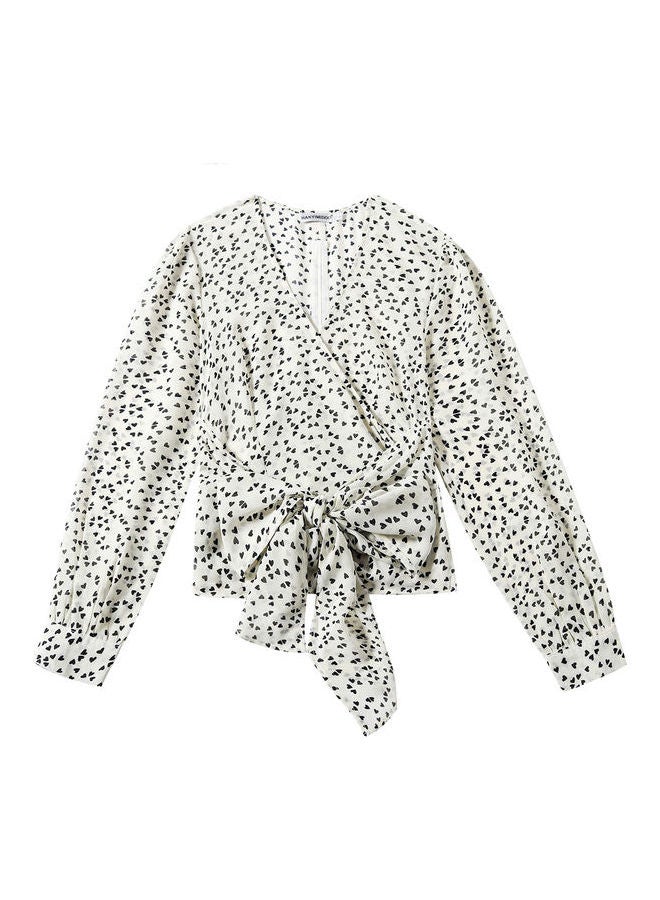 Dot Print Ribbon Top White/Black - Image 1