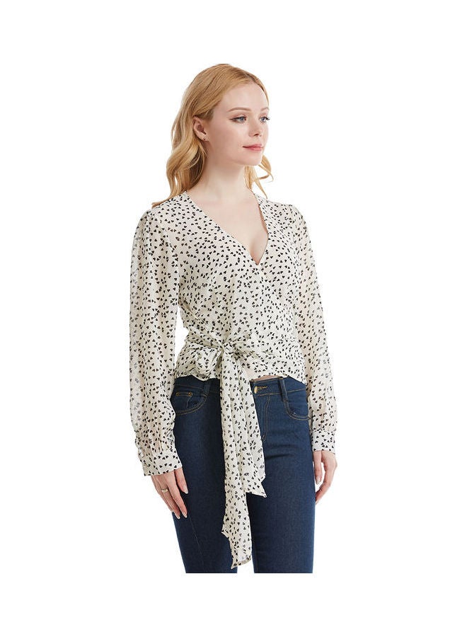 Dot Print Ribbon Top White/Black - Image 4