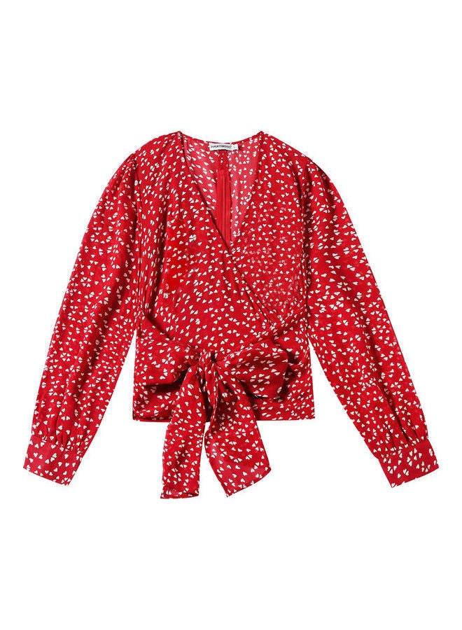 Dot Print Ribbon Top Red/White - Image 1