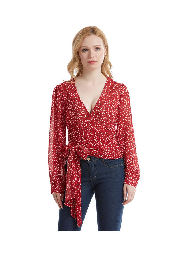 Dot Print Ribbon Top Red/White - Image 2